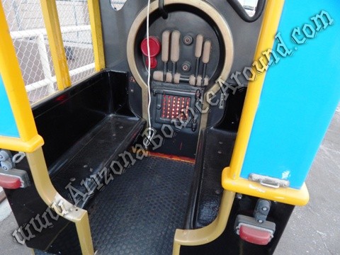 Trackless train seats inside the locomotive